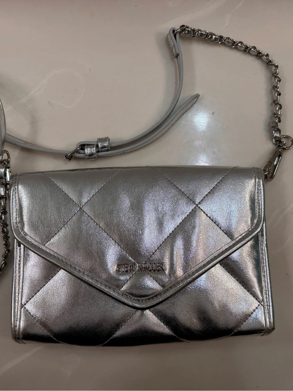 Steve Madden Metallic Silver Quilted Crossbody Bag